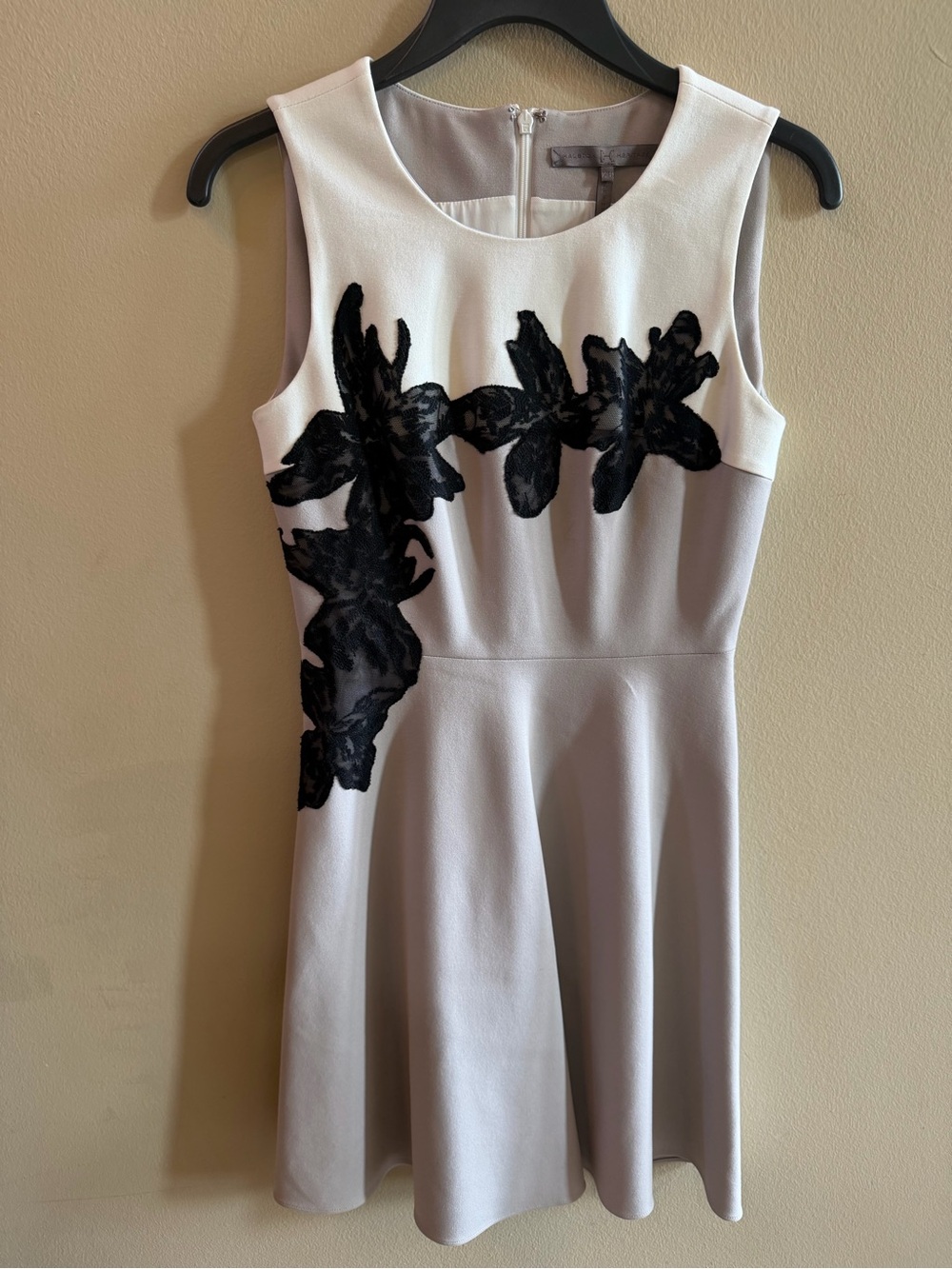 Halston Heritage White Dress with Black Floral Appliqué